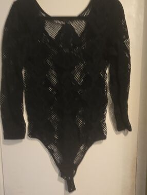 eye candy Black Lace Knit Bodysuit Sweater